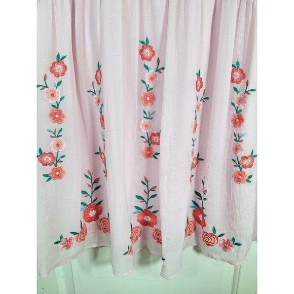 Savanna Jane Embroidered Floral Babydoll Dress Pink V Neck Sleeveless SZ Medium - Picture 4 of 7